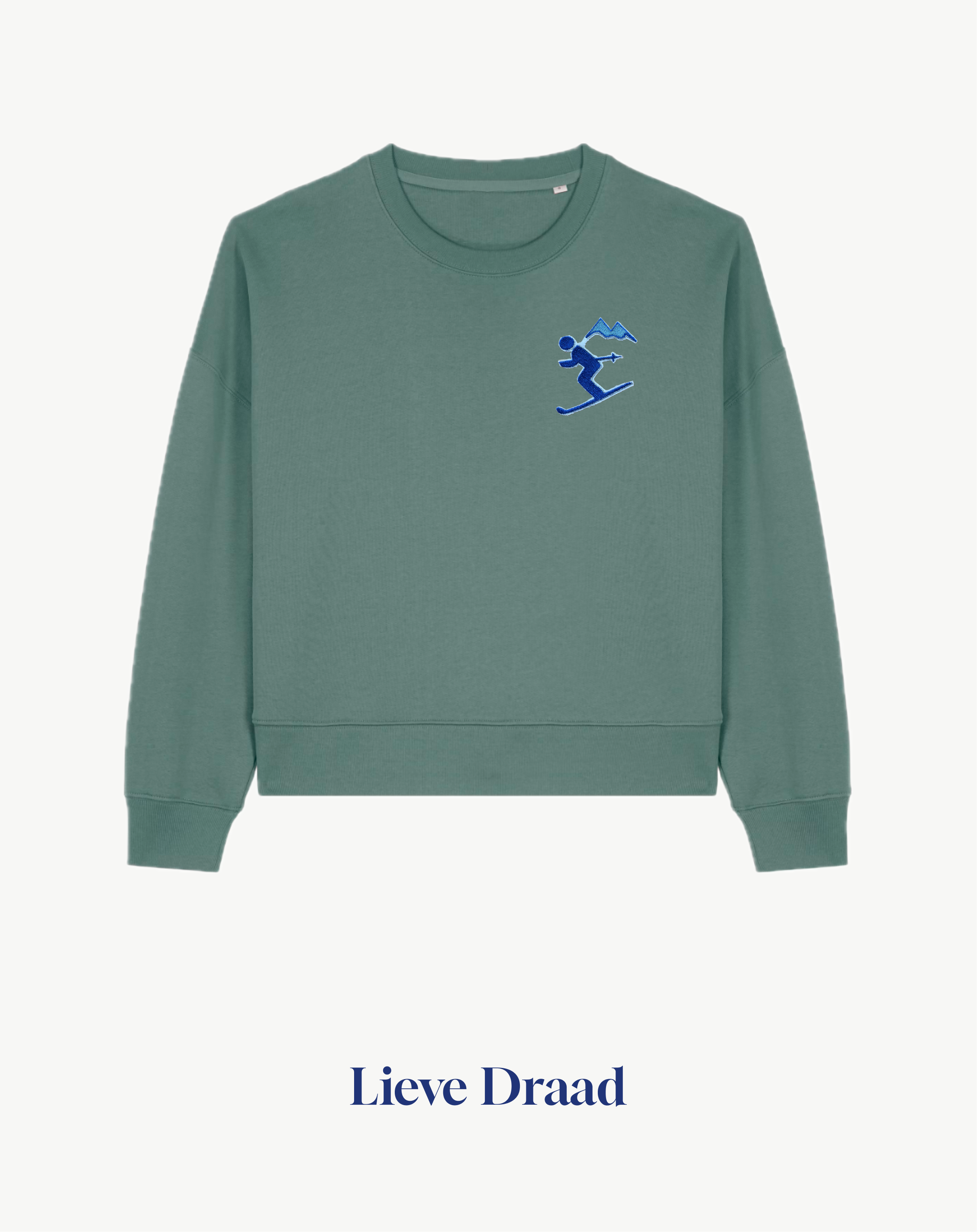 The Women’s Crew Neck Sweatshirt: Embroidery with a Skier in Motion