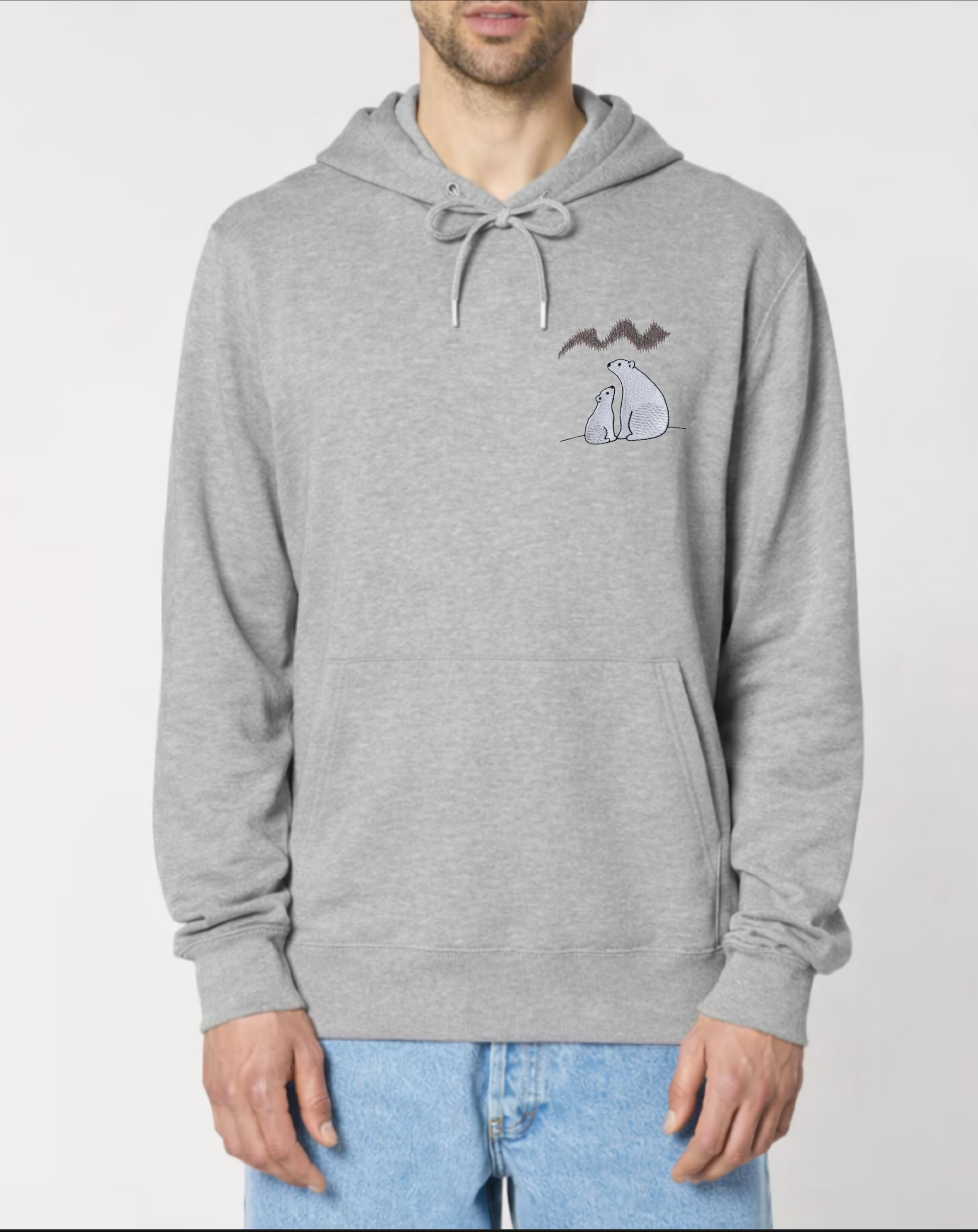 Relaxed Fit T-Shirt/Hoodie - Little White Bears Embroidery under the Northern Lights