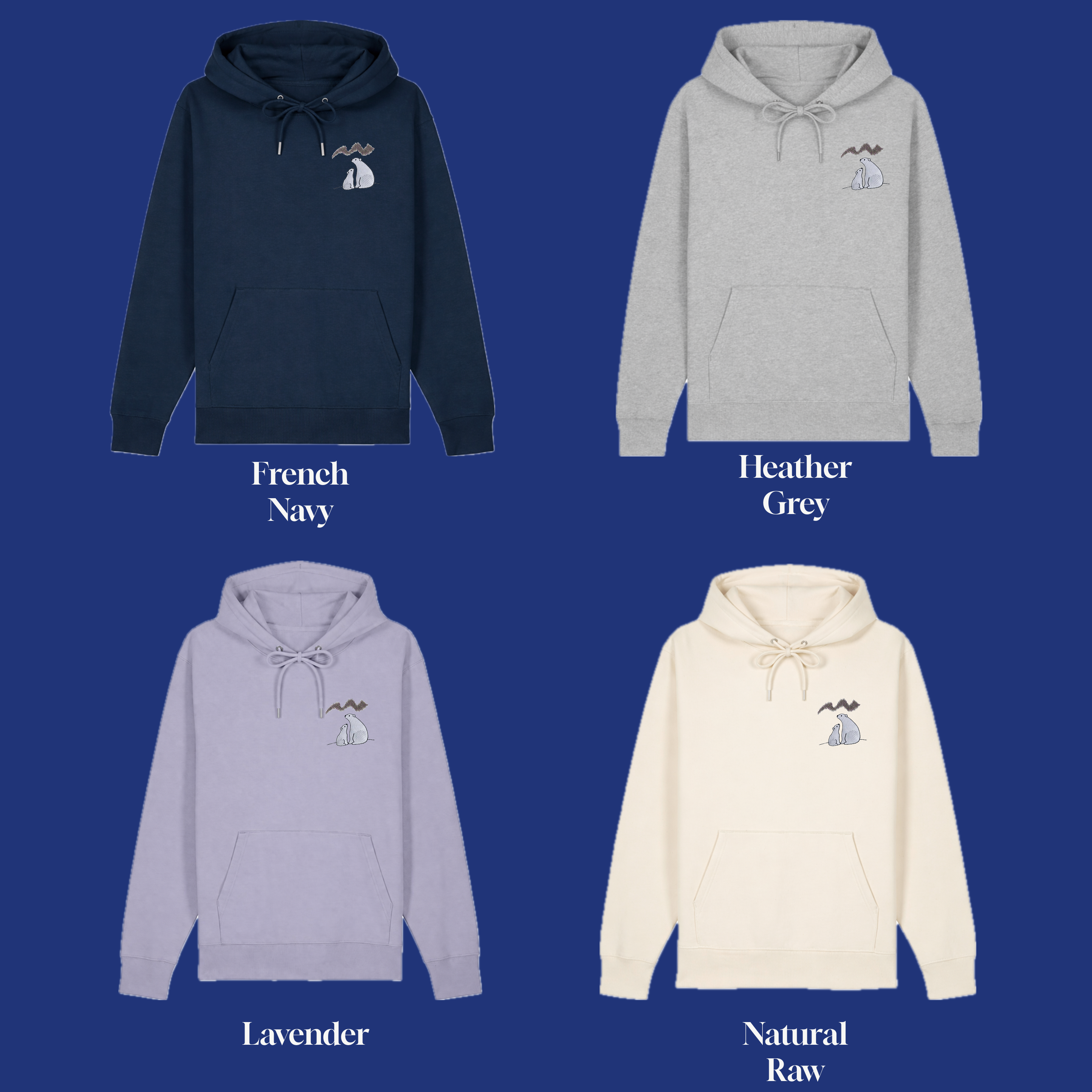 Relaxed Fit T-Shirt/Hoodie - Little White Bears Embroidery under the Northern Lights