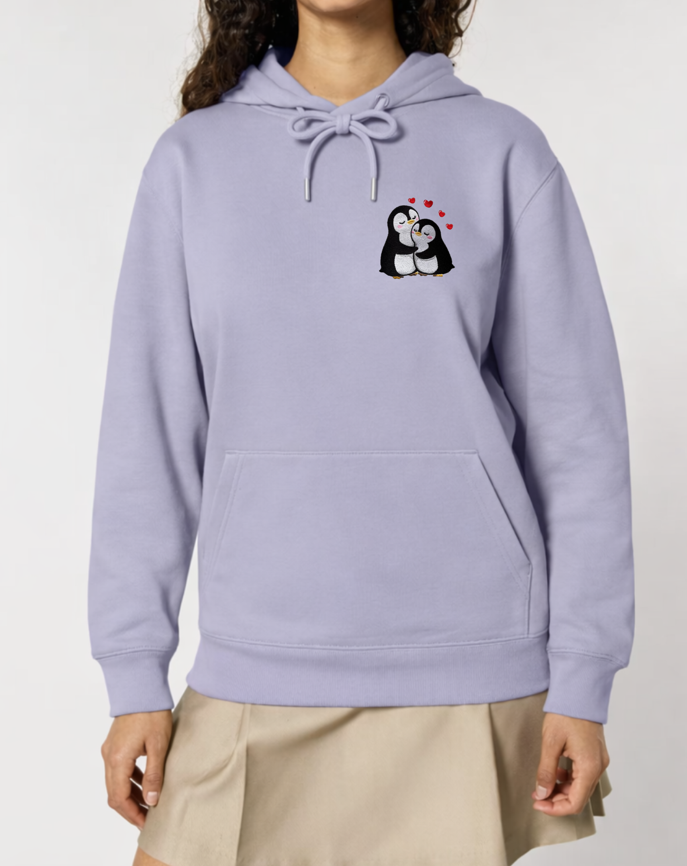 Relaxed Fit T-Shirt/Hoodie - Embroidered Penguin Love
