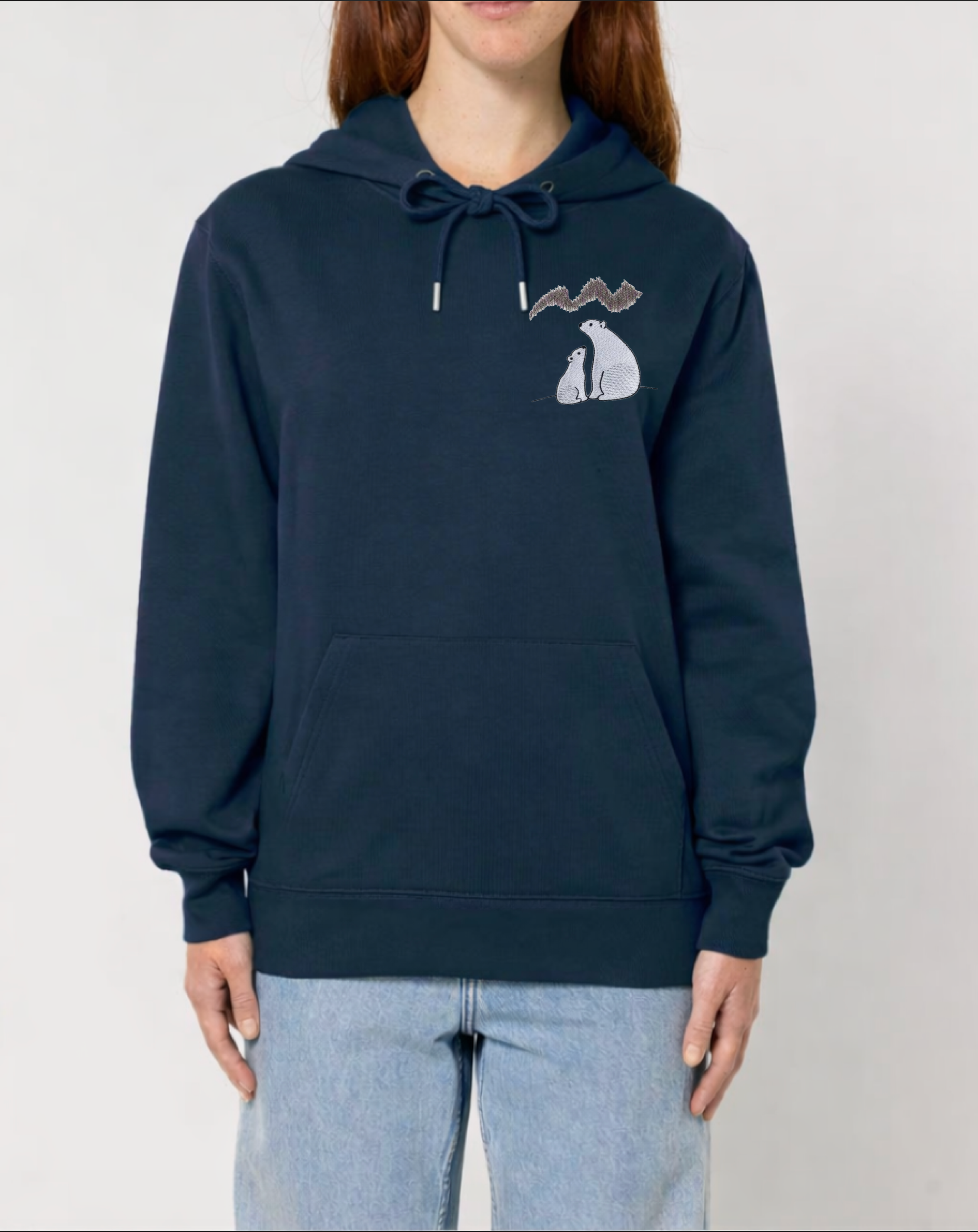 Relaxed Fit T-Shirt/Hoodie - Little White Bears Embroidery under the Northern Lights