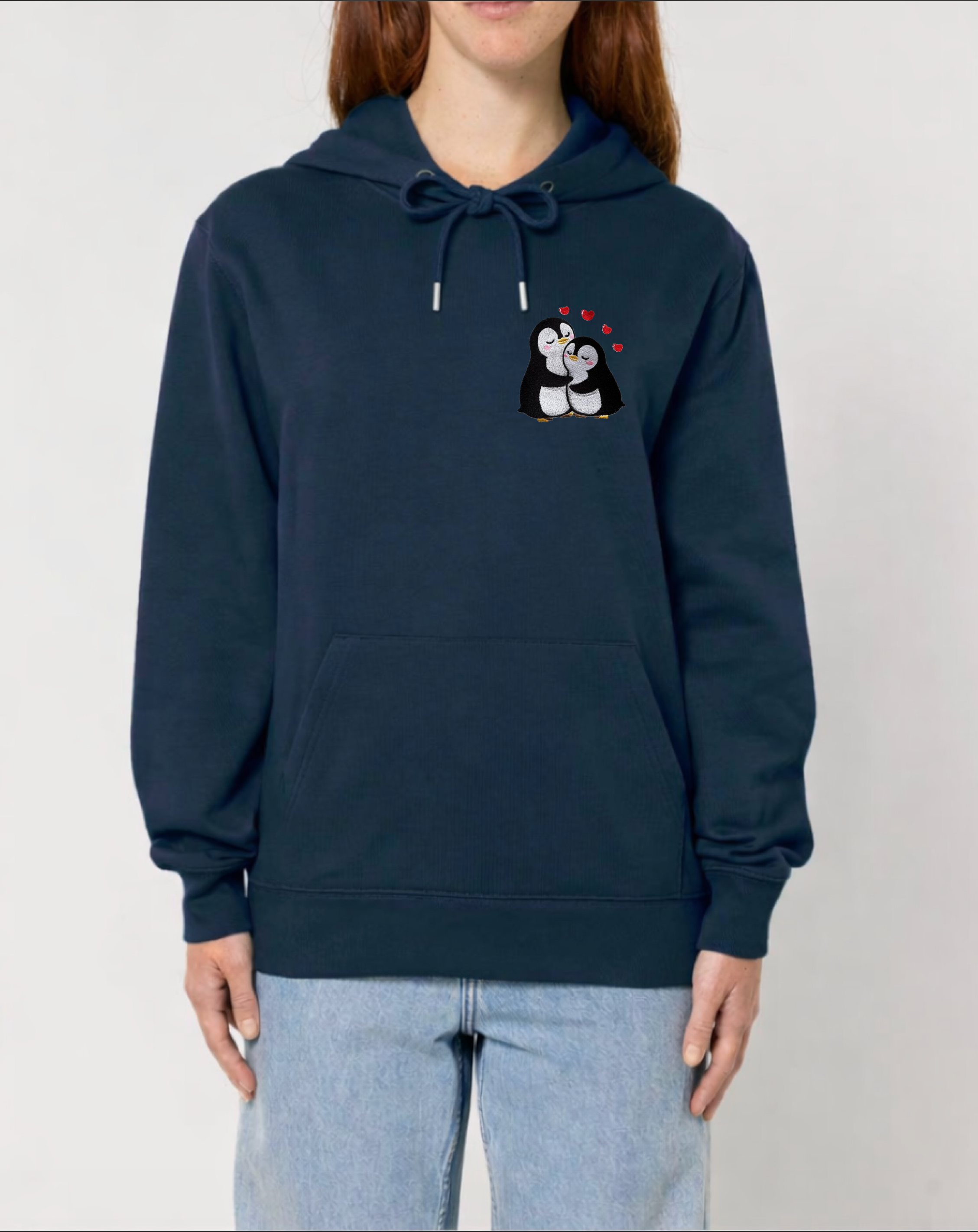 Relaxed Fit T-Shirt/Hoodie - Embroidered Penguin Love