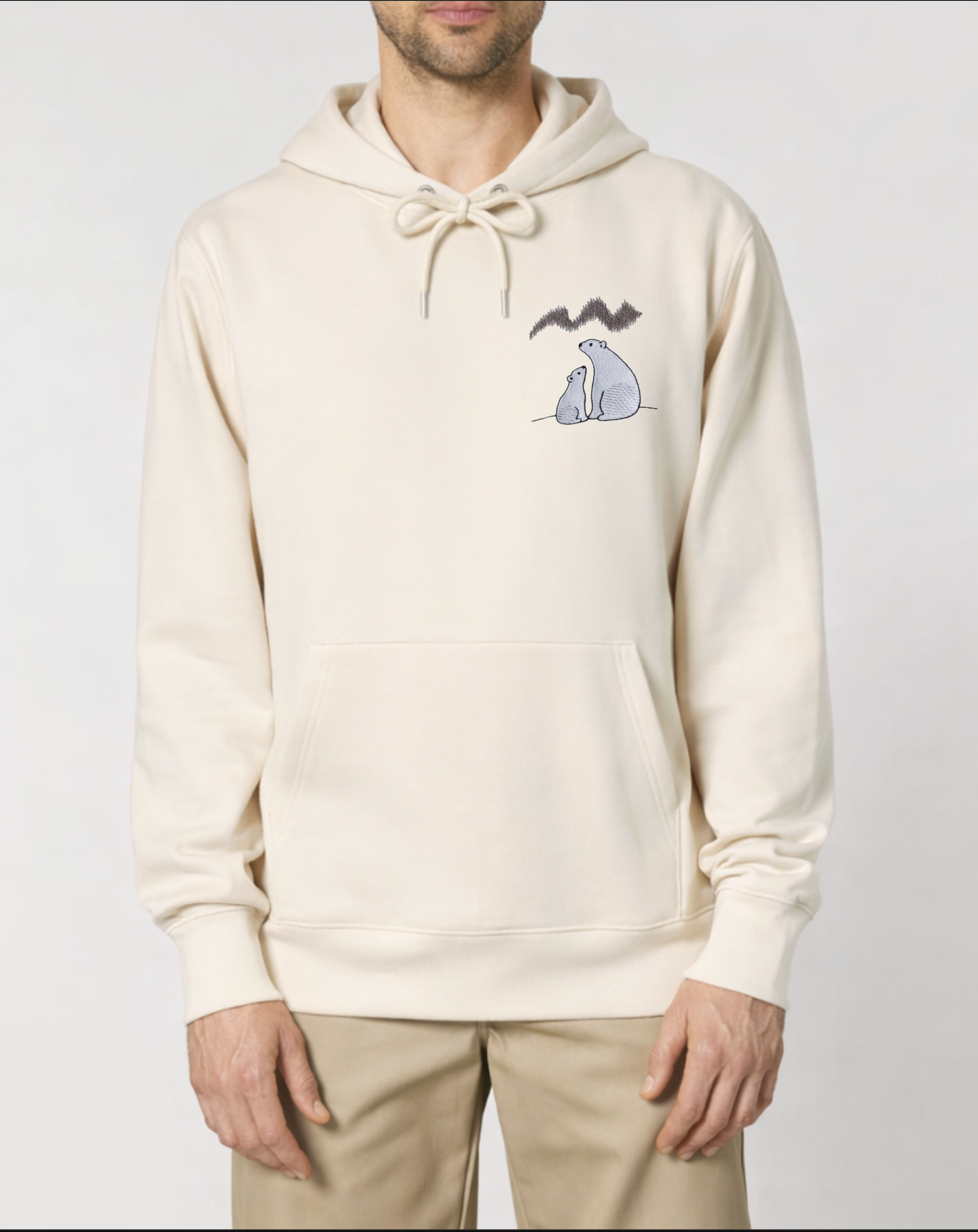 Relaxed Fit T-Shirt/Hoodie - Little White Bears Embroidery under the Northern Lights