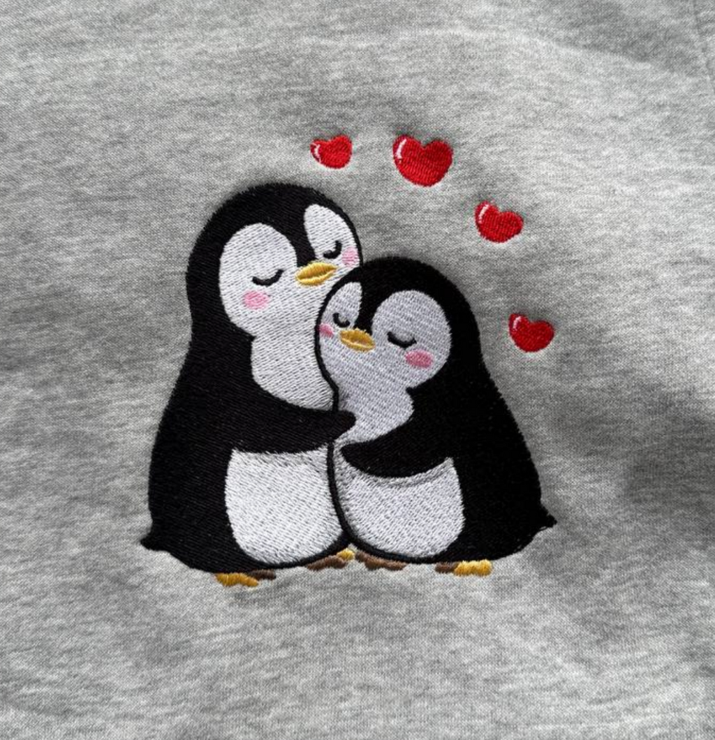 Embroidered Penguin Love Hoodie - Valentine’s Day Gift