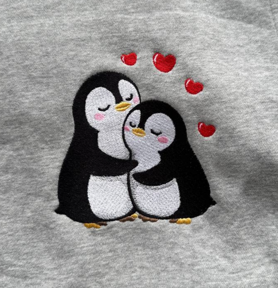 Embroidered Penguin Love Hoodie - Valentine’s Day Gift