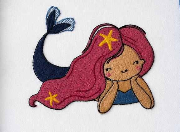 Embroidered Mermaid Kids T-Shirt – 100% Cotton OEKO-TEX®