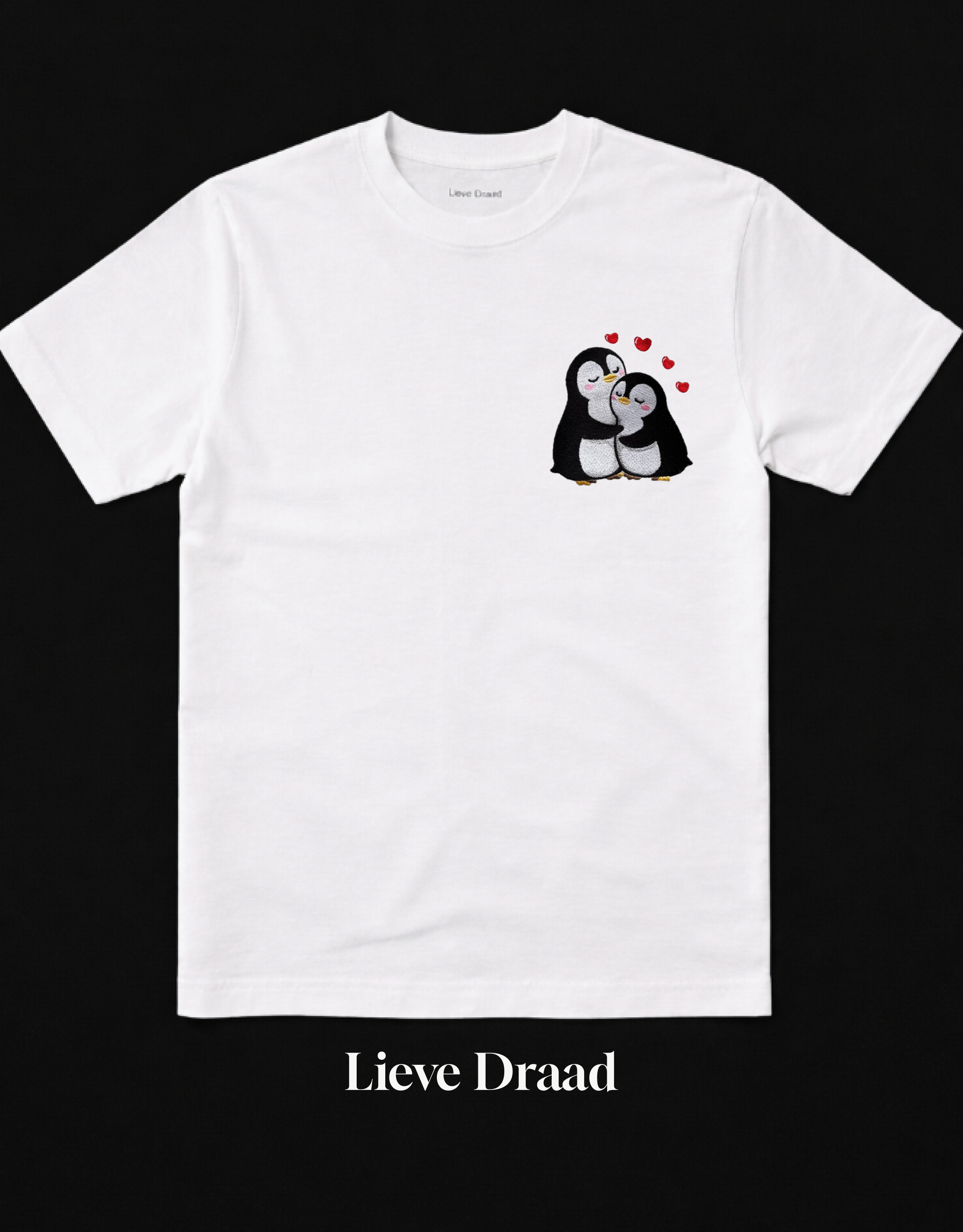 Relaxed Fit T-Shirt/Hoodie - Embroidered Penguin Love