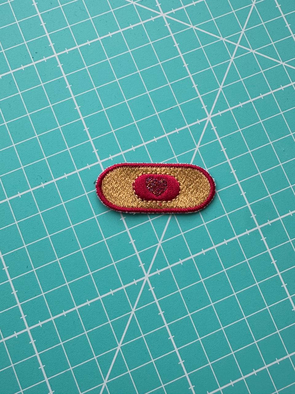 Embroidered Patch – Cute Heart Bandage (Red/Gold) 5 cm