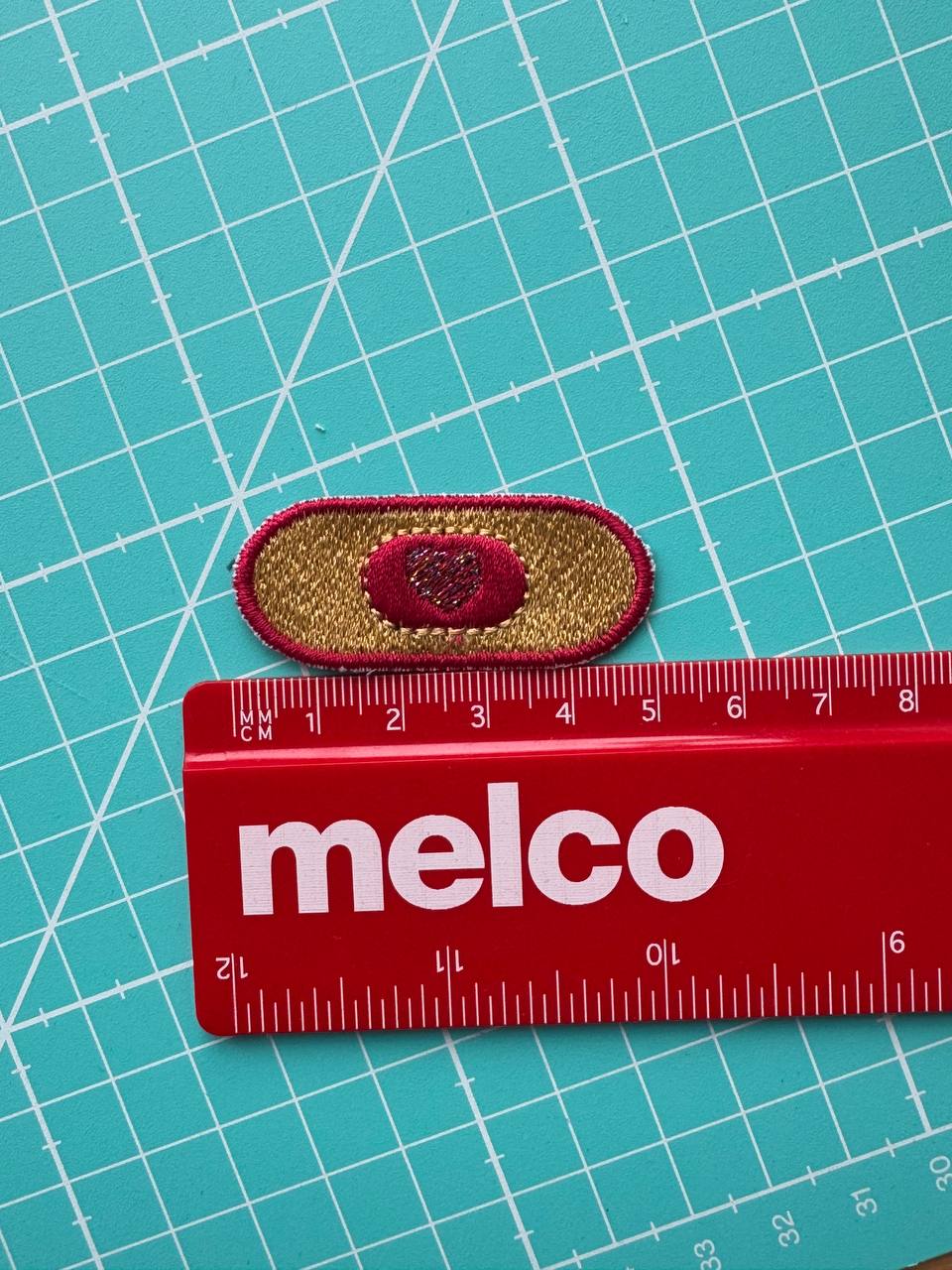 Embroidered Patch – Cute Heart Bandage (Red/Gold) 5 cm